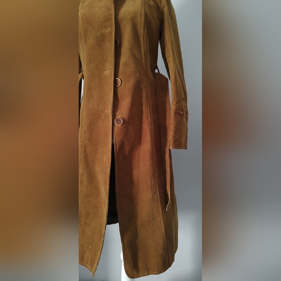 Jean Basic  Women Long Jacket Corduroy Style 70s' Vintage Embroidery Size Medium - Picture 3 of 15